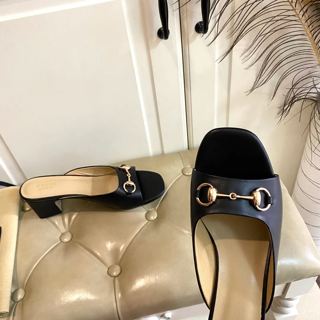👟👟Ex-factory price 440👟👟, Gucci classic slippers, cowhide surface, sheepskin lining, 5cm heel, size 35-42 (custom-made sizes 43 and 44 are non-refundable)
